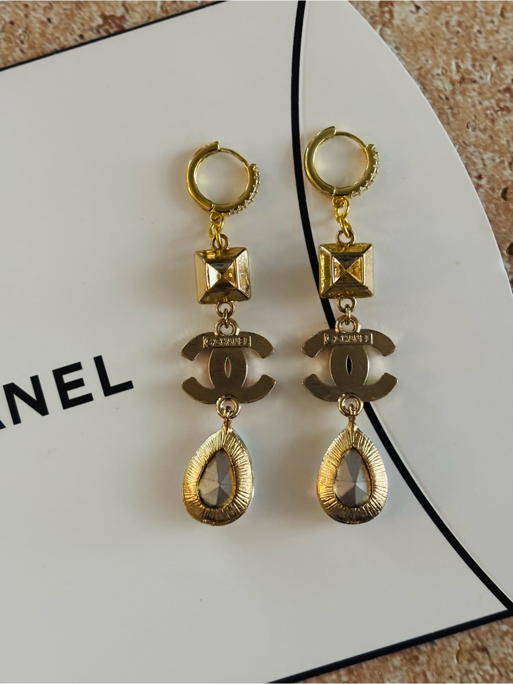 Iridescent Gold Tone Earrings with Authentic Hardware & Chanel Box - Picture 3 of 4